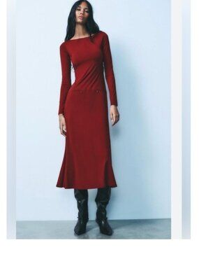 Zara red fitted maxi dress